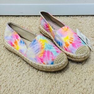 NWT Link Pink Multi Tie Dye Espadrille Flat Shoes Girl Sz 11